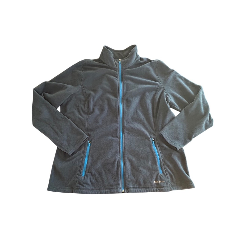 Eddie Bauer Mens 2XL Full Zip Fleece Jacket Blue Teal Mock Neck Pockets Gorpcore